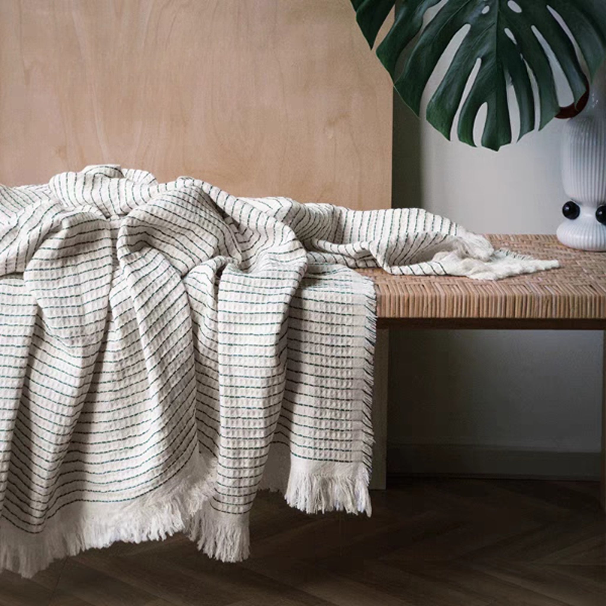 Avalon Throw - White with Green Stripes