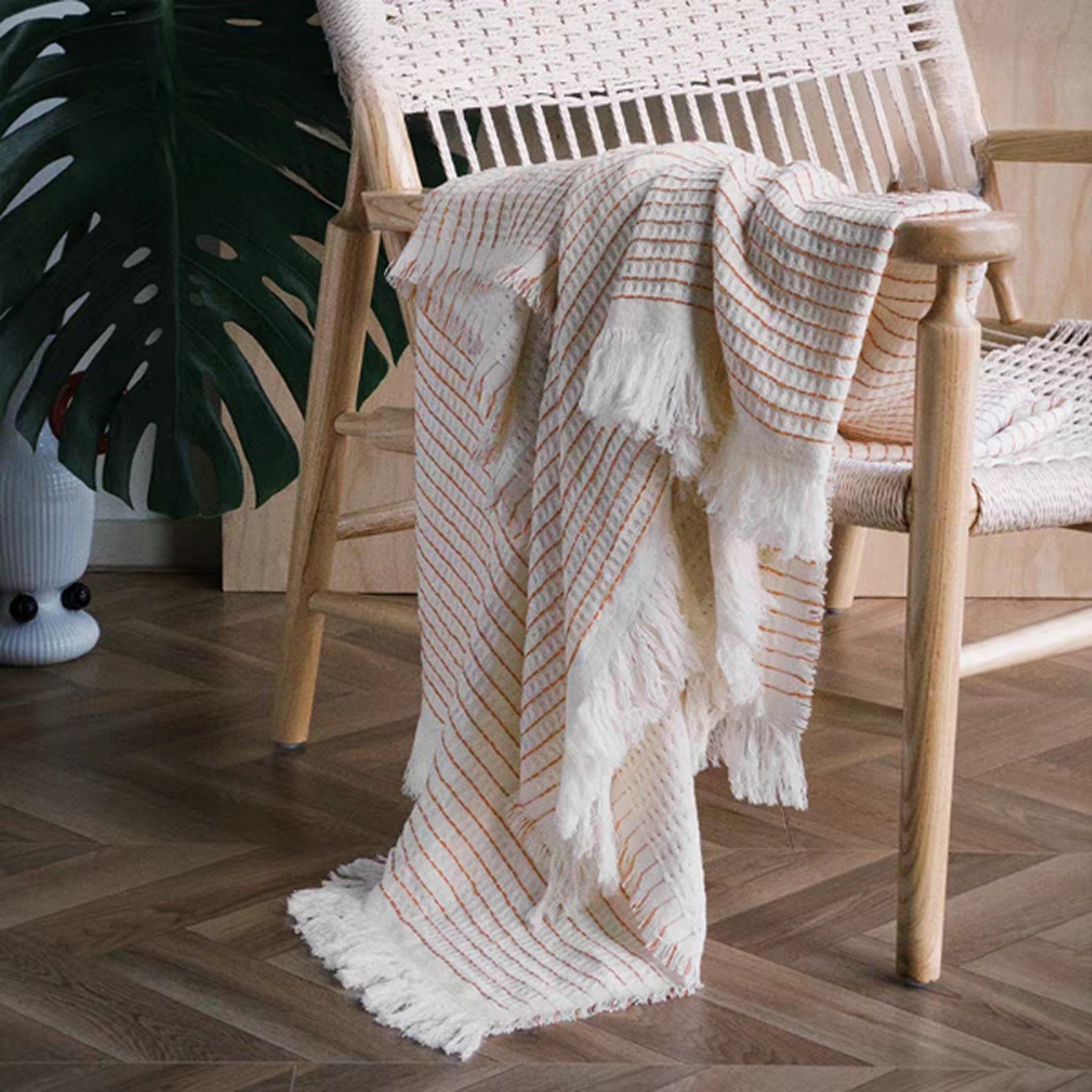 Avalon Throw - White with Red Stripes