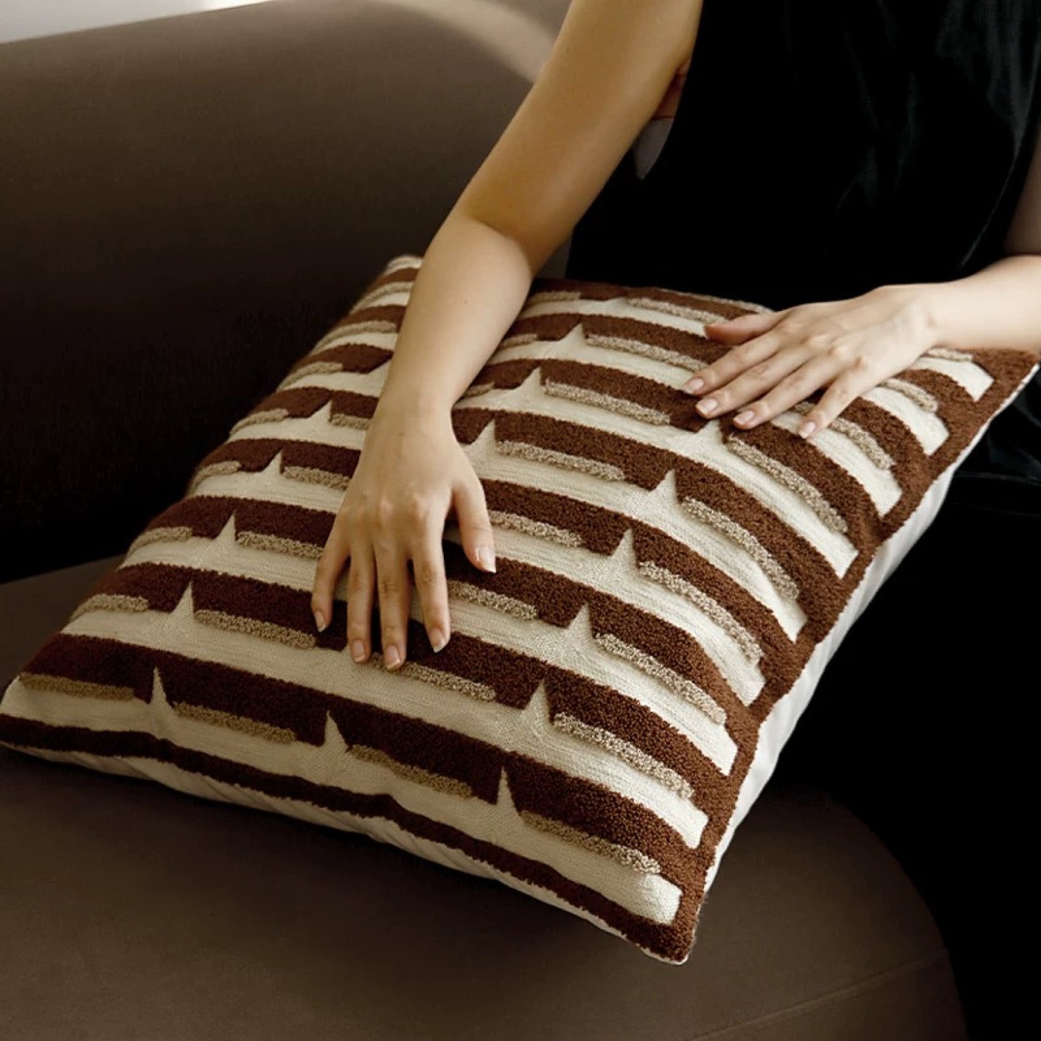 Stria Square Pillow - Brown & White