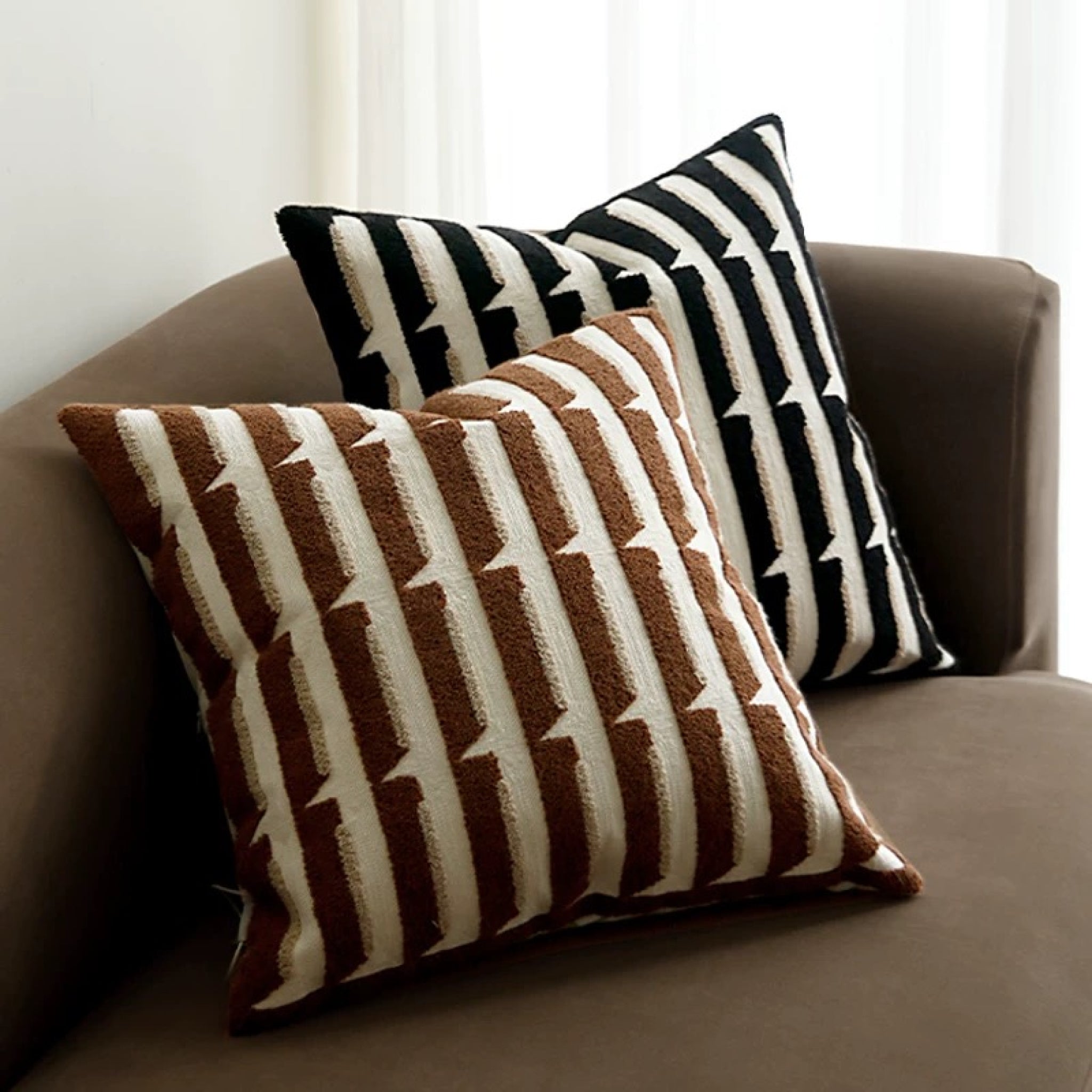 Stria Square Pillow - Brown & White